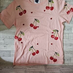 Just Madison Pink Cherry Print Short Sleeve Tee